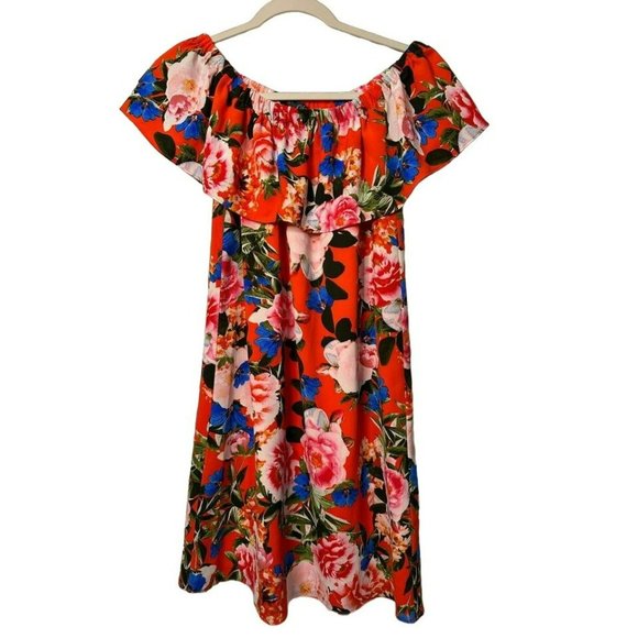 Rose & Olive Elastic Off The Shoulder Floral Mini Flowy Ladies Dress SZ XS - Picture 2 of 7